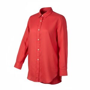 GAP Women’s 100% Linen Button Down Shirt Coral Long Sleeve Small